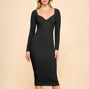 Women's Sweet Heart Neck Long Sleeve Dress (Black) Party & Elegant Dress